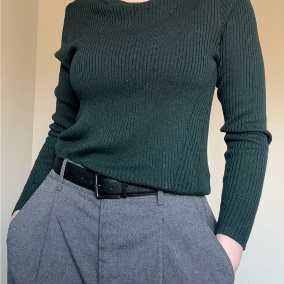 Divided Ribbed Emerald Green Sweater - L - Picture 7 of 9